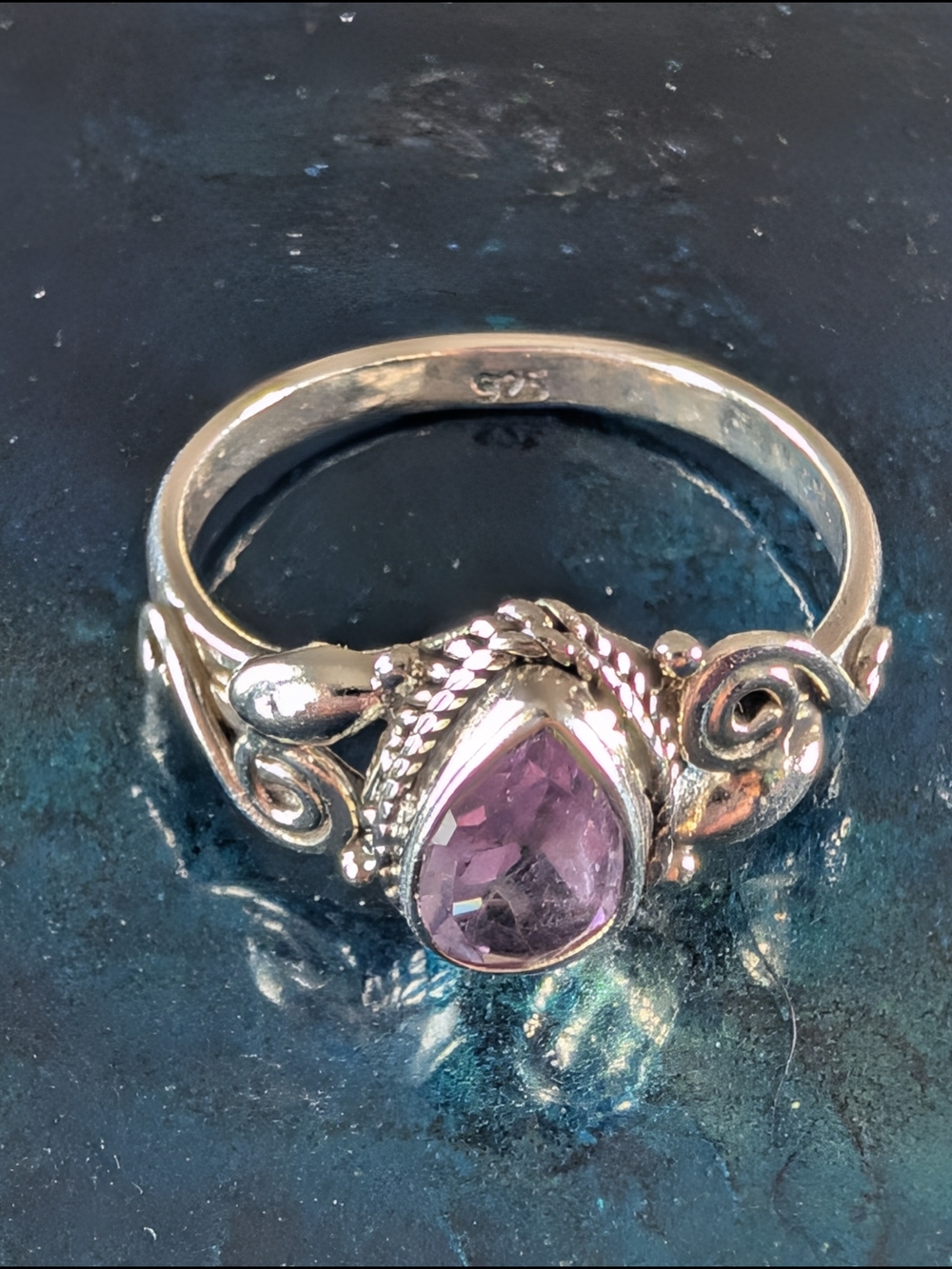 🆕 Sterling Silver Ring with Purple Amethyst Teardrop Gemstone Size 7 - Picture 7 of 8
